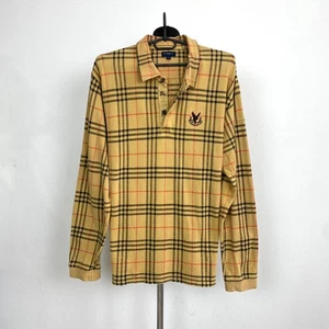 Camisa de golf Burberry vintage XL a cuadros estampado completo algodón pesado manga larga logotipo - Imagen 1 de 14