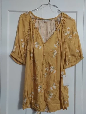 Blusa Angels Talla L Botón Frontal Cosecha Amarilla Manga Corta Nueva con Etiquetas Foto 1 de 4