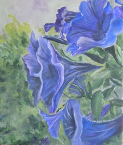 Blue Morning Glories 8 x 10 print on linen card stock - Picture 1 of 1