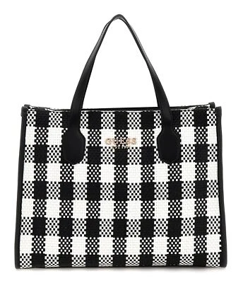 GUESS Silvana 2 Compartment Mini Tote Handtasche Tasche Black Multi schwarz weiß - Bild 1 von 2
