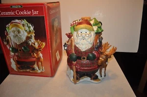 Holiday Time Santa with his Friends Ceramic Cookie Jar, 12in Tall in Box - Picture 1 of 7