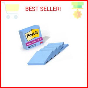 Post-it® Super Sticky Notes, 3 in. x 3 in. , Washed Denim, 5 Pads/Pack - Picture 1 of 2