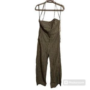 Fashion On Earth M Wide Leg Flare Jumpsuit Strapless Linen Cotton Old Money - Picture 1 of 6