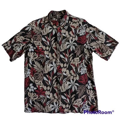 Axcess Claiborn Company Shirt Mens Sz M Black Floral Hawaiian Short Sleeves  - Image 1 of 4