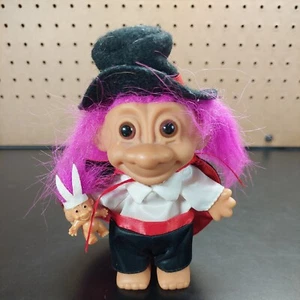 Russ Troll Doll Magician Black Top Hat Satiny Suit Attire Mini Troll Toy Figure - Picture 1 of 3