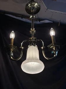 RESTORED Antique Brass Victorian 2 Arm Pendant Light Arts & Crafts Deco Mission - Picture 1 of 20