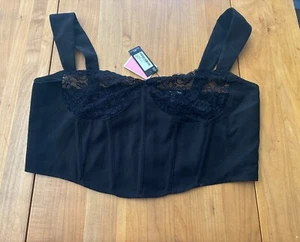 Pretty Little Thing Size 14 Black Lace Balconette Cropped Corset Top Sexy NWT - Picture 1 of 8
