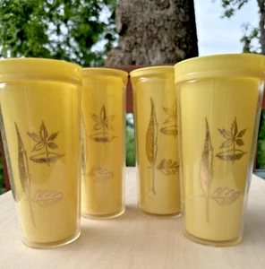 4 MCM 50er Jahre gelb Kunststoff Acryl Thermo Becher Blattgold 8 Unzen Becher - Bild 1 von 13