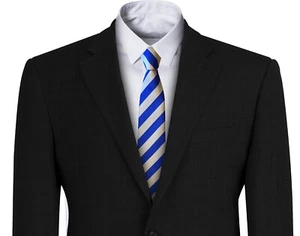 Men's Clip On Tie ( Royal Blue and Champagne Beige Stripes) - Picture 1 of 3