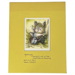 Jody Bergsma Limited Ed Lithograph 1980 Cat & Mouse print Signed Matted Yellow - Picture 1 of 5
