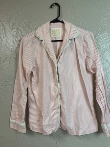 Top de pijama de franela a rayas rosa y blanco Victoria Secret para mujer talla pequeña - Imagen 1 de 3