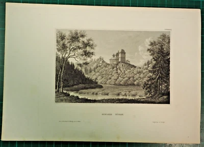 Schloss Burgk in Thüringen - originaler Stahlstich aus der Mitte des 19. Jhdt. - Bild 1 von 2
