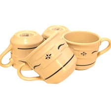 Longaberger Woven Traditions Coffee Cups Classic Blue USA Pottery 8oz Set of 4 