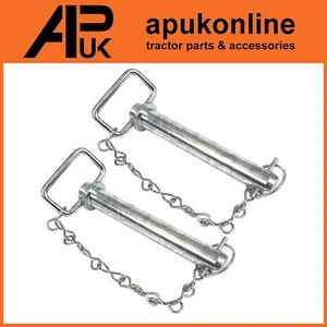 2x Hitch Pin 25mm w/ Chain & Linch Lynch Pin for Massey Ferguson Fordson Tractor - Picture 1 of 5