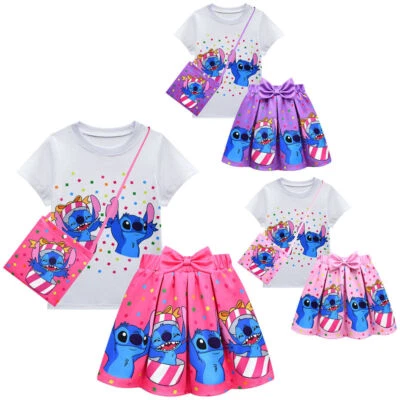 Fun Pleated Skirts T-Shirt Dress Set Print Girls Clothing Outfit Lilo & Stitch - Image 1 of 4