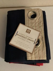 Pottery Barn Teen Classic Grommet Blackout Drape Red Blue Colorblock - Picture 1 of 4