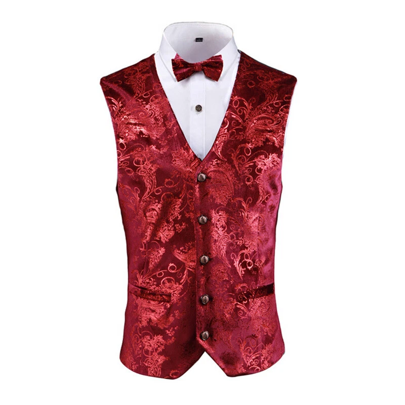 Hommes Imprimé Métallique Velours Col V Gilet Débardeur sans Manche Veste - Photo 1/4