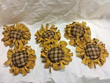 Primitive  Bowl Fillers/Ornies/Yellow Sunflowers/Brown Plaid Center/Grunged