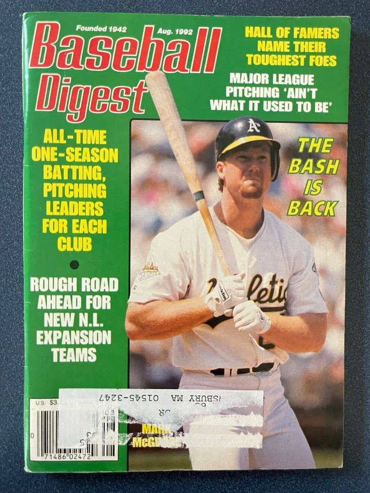  Baseball Digest Mark McGwire THE BASH IS BACK AUGUST 1992 Oakland Athletics - Image 1 of 1