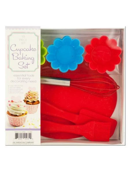 10 PC Silicone Cupcake Baking Set Molds Whisk Spatula Brush Hot Pad