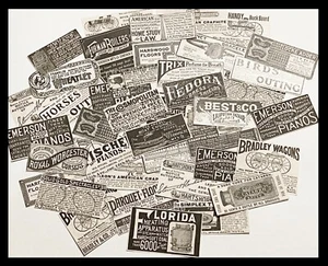ENORME LOTE ¡Anuncios impresos clasificados de arte tipografía antigua de la época victoriana c1880-1900! - Imagen 1 de 8