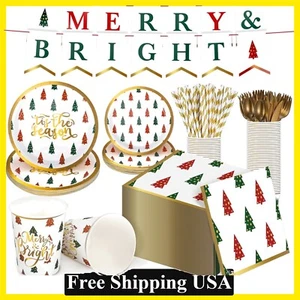 202Pcs Christmas Party Supplies Tableware Disposable Dinnerware Holiday Party - Picture 1 of 8