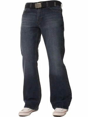 PARA HOMBRES FBM AJUSTE RELAJADO CREMALLERA MOSCA BOOTCUT MODA FBM19 - AZUL LAVADO A LA PIEDRA MEDIO Foto 1 de 2