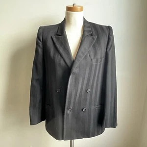 Vintage CHRISTIAN DIOR Black Wool Blazer Suit Jacket Double-Breasted Striped 6 - Picture 1 of 10