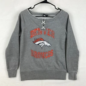 NFL Denver Broncos Lace Up Sweater Womens Size Medium Henley Gray Logo Graphic - Picture 1 of 10