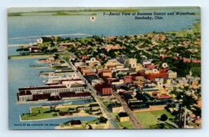 Postcard OH 1963 Sandusky Aerial View Of Business District & Waterfront Linen L1 - Picture 1 of 2