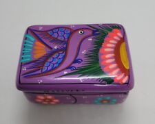 Hand Painted Terra-Cotta Trinket Box Folk Art Mexico Bird