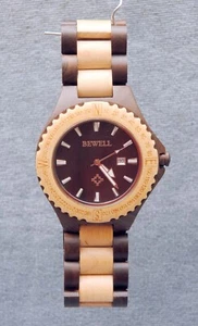 BEWELL ""POSEIDON"" HERRENARMBANDUHR HOLZ MIT NEUER AKKU, AUSVERSTELLTES DESIGN - Bild 1 von 2