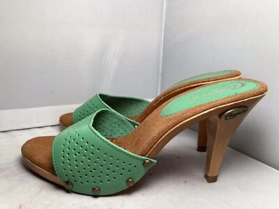 Sandalias Candies Vintage Años 80 Estilo Logo Tacones Altos Toboganes Verde 37/6 Nuevas sin Caja Foto 1 de 4