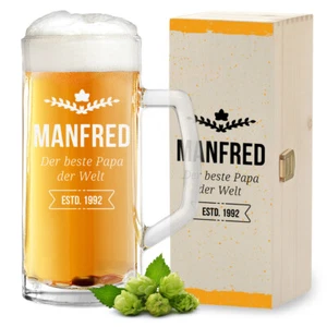 Boccale Birra 0,5 Litri Con Incisione E Cassa per Legna Papa - Regalo Zum Papà - Foto 1 di 27