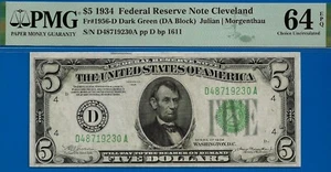 1934 $5 Federal Reserve Note PMG 64EPQ Cleveland Fr 1956-D - Picture 1 of 2