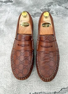 Authentic Gucci Guccissima Brown Leather Mens Loafer US7.5 EU41 UK7G - Picture 1 of 9