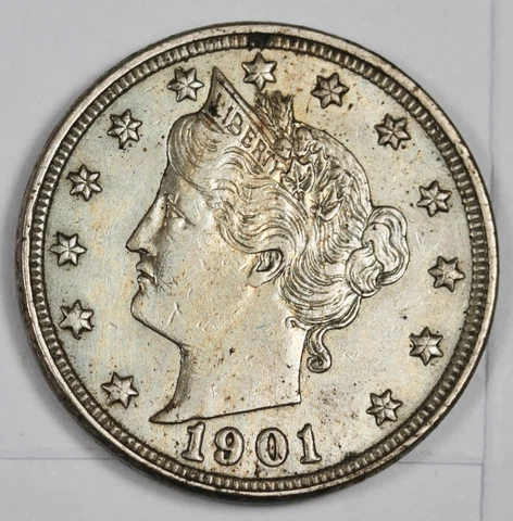 1901 Liberty Nickel.  Natural Uncleaned.  AU.  188011 Cover
