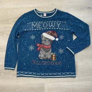 Holiday Time Ugly Christmas Sweater Meowy Weihnachtskatze 1X 16W blau  - Bild 1 von 8