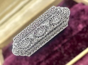 Antique Art Deco 14k White Gold Filigree & Diamond Estate Brooch 4.3g Not Scrap - Picture 1 of 11