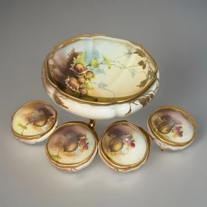 Antiguo juego de tazones de nuez dorada nipón pintado a mano con patas de oro de 24 k - Imagen 1 de 12