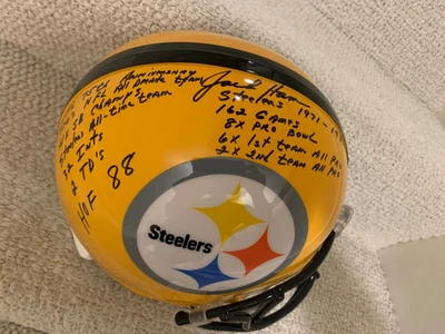 JACK HAM HAND SIGNED PITTSBURGH STEELERS FULL SIZE HELMET   13 INSCRIPTIONS  JSA - Image 1 of 4