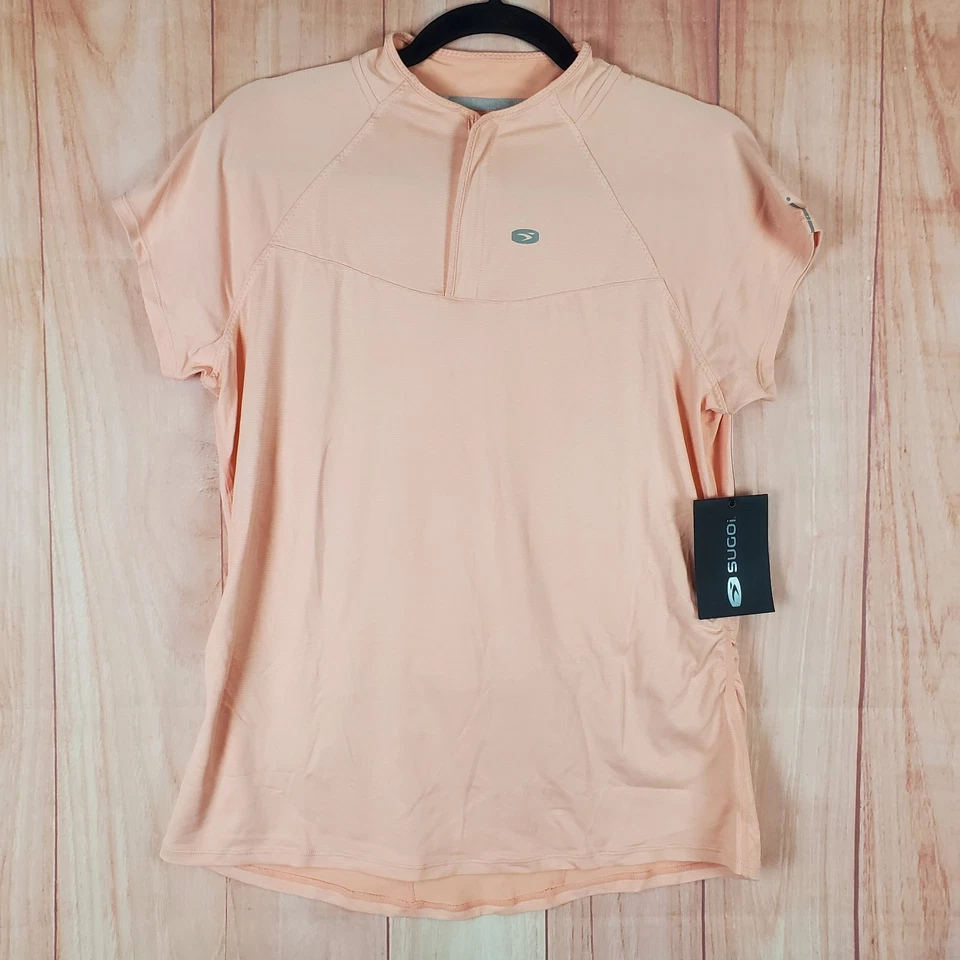 Женская велосипедная майка Sugoi RPM большая персиковая эластичная приталенная на четверть молнии - Изображение 1 из 4