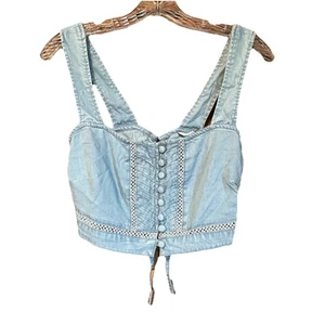 GUESS chambray Eco Women’s Sleeveless Jaylani Crop Top M NWT Adjustable Back - Picture 1 of 12