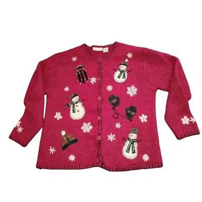 De Colección Croft & Barrow Muñeco de Nieve Navidad Cárdigan Suéter M Rojo Apliques Mezcla de Lana Foto 1 de 4