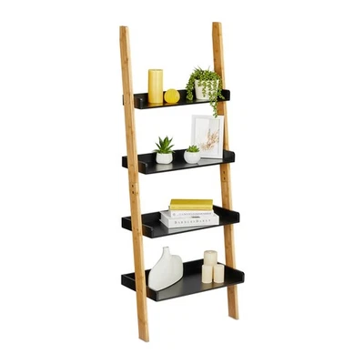 Ladder Shelf Bookcase Step Shelf Shelving Unit 4 Shelves Bamboo 6.5 kg - Image 1 of 4