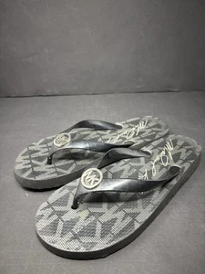 MICHAEL KORS Womens 8 BLACK Jet Set Signature  Flip Flop THONG SANDALS - Picture 1 of 6