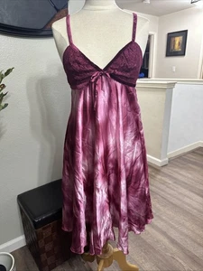 NWT Y2K $139 Bebe Burgundy Wine Silk Starburst Pleated Babydoll Slip Dres S - Picture 1 of 4