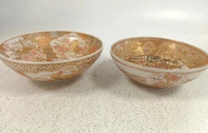 2 Antique / Vintage Japanese Satsuma Style Hand Painted Bowls Mark To Bases  - Picture 1 of 12