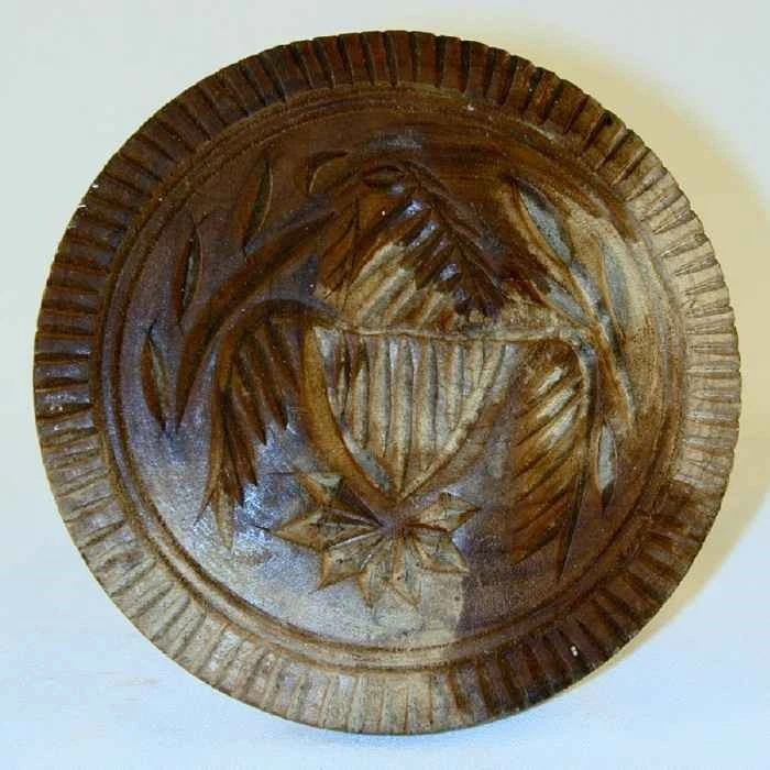 Vintage Carved Wood Primitive Butter Print American Eagle & Shield Toothed Edge - Image 1 of 4