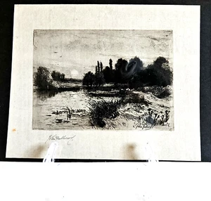 Grabado John Fullwood 1854-1931 10" X 8" puesta de sol sobre un estanque - Imagen 1 de 5